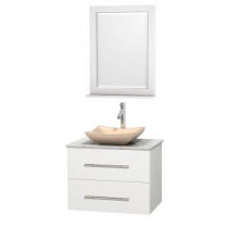 Centra 30 in. Vanity in White with Marble Vanity Top in Carrara White, Ivory Marble Sink and 24 in. Mirror