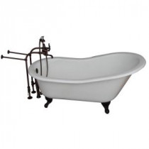 5.6 ft. Cast Iron Ball and Claw Feet Slipper Tub in White with Oil Rubbed Bronze Accessories