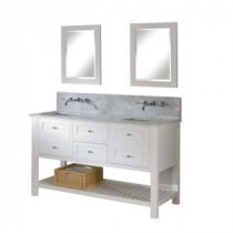 Mission Spa Premium 60 in. Double Vanity in Pearl White with Marble Vanity Top in Carrara White and Mirrors