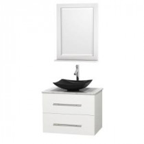 Centra 30 in. Vanity in White with Marble Vanity Top in Carrara White, Black Granite Sink and 24 in. Mirror