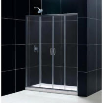 Visions 60 in. x 74-3/4 in. Frameless Sliding Shower Door in Brushed Nickel with Center Drain Base