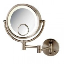 8 in. x 8 in. Round Lighted Direct Wired Wall Mounted 7X and 15X Magnification Make Up Mirror in Nickel