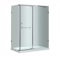 SEN975 60 in. x 35 in. x 77-1/2 in. Semi-Frameless Shower Enclosure in Stainless Steel with Right Base