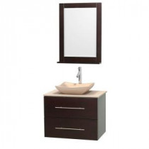 Centra 30 in. Vanity in Espresso with Marble Vanity Top in Ivory, Marble Sink and 24 in. Mirror