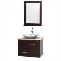 Centra 30 in. Vanity in Espresso with Marble Vanity Top in Ivory, Carrara White Marble Sink and 24 in. Mirror