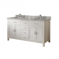Hutton Spa 63 in. Double Vanity in Pearl White with Marble Vanity Top in Carrara White