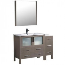 Torino 48 in. Vanity in Gray Oak with Ceramic Vanity Top in White with White Basin and Mirror