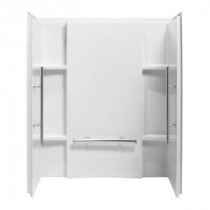 Accord 36 in. x 48 in. x 55.125 in. 3-Piece Direct-to-Stud Shower Wall Set in White with Nickel Grab Bar
