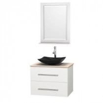 Centra 30 in. Vanity in White with Marble Vanity Top in Ivory, Black Granite Sink and 24 in. Mirror
