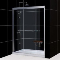Duet 60 in. x 74-3/4 in. Bypass Sliding Shower Door in Chrome with Center Drain Base