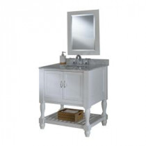 Mission Turnleg Spa 32 in. Vanity in Pearl White with Marble Vanity Top in Carrara White and Mirror