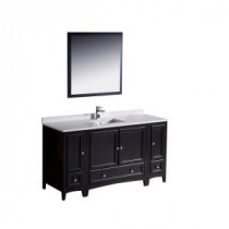 Oxford 60 in. Vanity in Espresso with Ceramic Vanity Top in White and Mirror