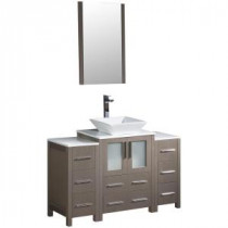 Torino 48 in. Vanity in Gray Oak with Glass Stone Vanity Top in White with White Basin, Mirror and 2 Side Cabinets