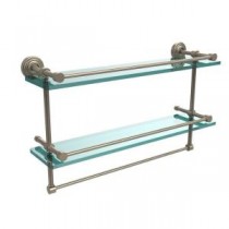 22 in. W Gallery Double Glass Shelf with Towel Bar in Antique Pewter