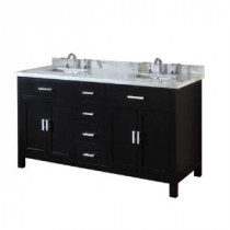 Hutton Spa 63 in. Double Vanity in Ebony with Marble Vanity Top in Carrara White