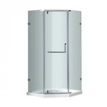 SEN973 36 in. x 36 in. x 77-1/2 in. Semi-Frameless Neo-Angle Shower Enclosure in Chrome with Base