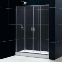 Visions 60 in. x 76-3/4 in. Frameless Sliding Shower Door in Chrome with Left Hand Drain Base and Backwalls