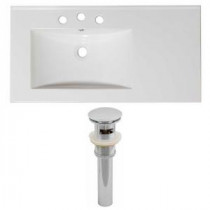 36 in. W x 18.5 in. D Ceramic Vanity Top Set with Basin in White and Drain