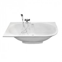 Gemina 5.58 ft. EcoMarmor Center Drain Neo-Angle Straight Corner Alcove Non-Whirlpool Bathtub in White