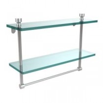Foxtrot Collection 5 in. W x 16 in. L 2-Tiered Glass Shelf with Integrated Towel Bar in Satin Chrome