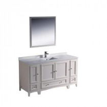 Oxford 60 in. Vanity in Antique White with Ceramic Vanity Top in White and Mirror