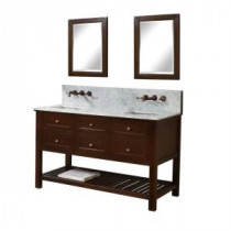 Mission Spa Premium 60 in. Double Vanity in Dark Brown with Marble Vanity Top in Carrara White and Mirrors