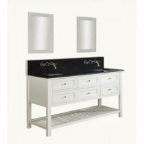Mission Spa Premium 70 in. Double Vanity in Pearl White with Granite Vanity Top in Black and Mirrors