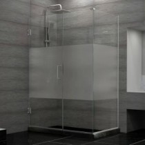Unidoor Plus 30-3/8 in. x 50 in. x 72 in. Hinged Shower Enclosure with Half Frosted Glass Door in Brushed Nickel
