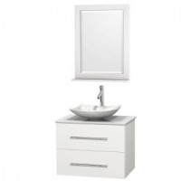 Centra 30 in. Vanity in White with Solid-Surface Vanity Top in White, Carrara Marble Sink and 24 in. Mirror