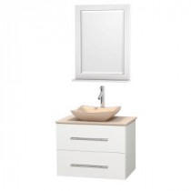 Centra 30 in. Vanity in White with Marble Vanity Top in Ivory, Marble Sink and 24 in. Mirror