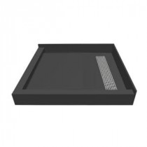 42 in. x 42 in. Double Threshold Shower Base with Right Drain and Brushed Nickel Trench Grate