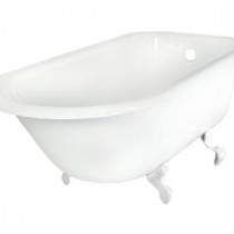 60 in. Roll Top Cast Iron Tub Less Faucet Holes in White with Ball and Claw Feet in Satin Nickel