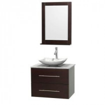 Centra 30 in. Vanity in Espresso with Marble Vanity Top in Carrara White, Marble Sink and 24 in. Mirror