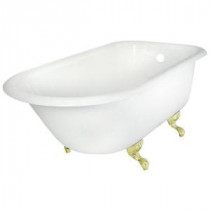 67 in. Roll Top Cast Iron Tub Less Faucet Holes in White with Ball and Claw Feet in Polished Brass