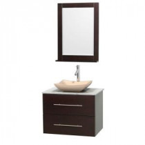 Centra 30 in. Vanity in Espresso with Marble Vanity Top in Carrara White, Ivory Marble Sink and 24 in. Mirror