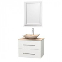 Centra 30 in. Vanity in White with Marble Vanity Top in Ivory, Marble Sink and 24 in. Mirror