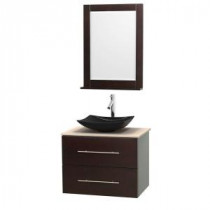 Centra 30 in. Vanity in Espresso with Marble Vanity Top in Ivory, Black Granite Sink and 24 in. Mirror