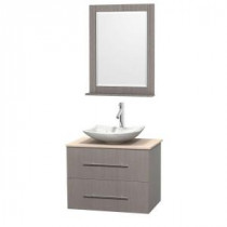 Centra 30 in. Vanity in Gray Oak with Marble Vanity Top in Ivory, Carrara White Marble Sink and 24 in. Mirror