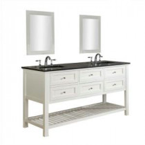 Mission Spa 70 in. Double Vanity in Pearl White with Granite Vanity Top in Black and Mirrors