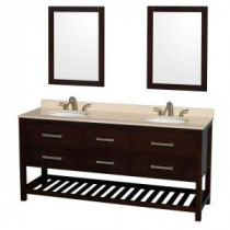 Natalie 72 in. Double Vanity in Espresso with Marble Vanity Top in Ivory, Under-Mount Oval Sinks and 24 in. Mirrors