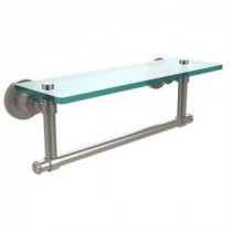 Washington Square Collection 16 in. W Glass Vanity Shelf with Integrated Towel Bar in Satin Nickel